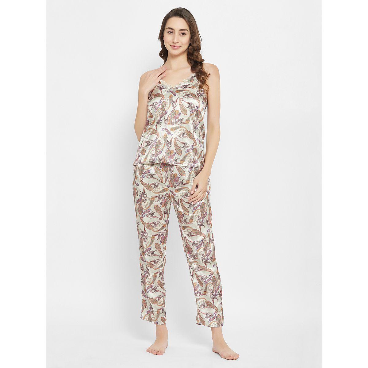Clovia X Styli  Satin Paisley Print Cami & Pyjama Set-women-clothing-nightwear-pyjamas-longsets-image-1