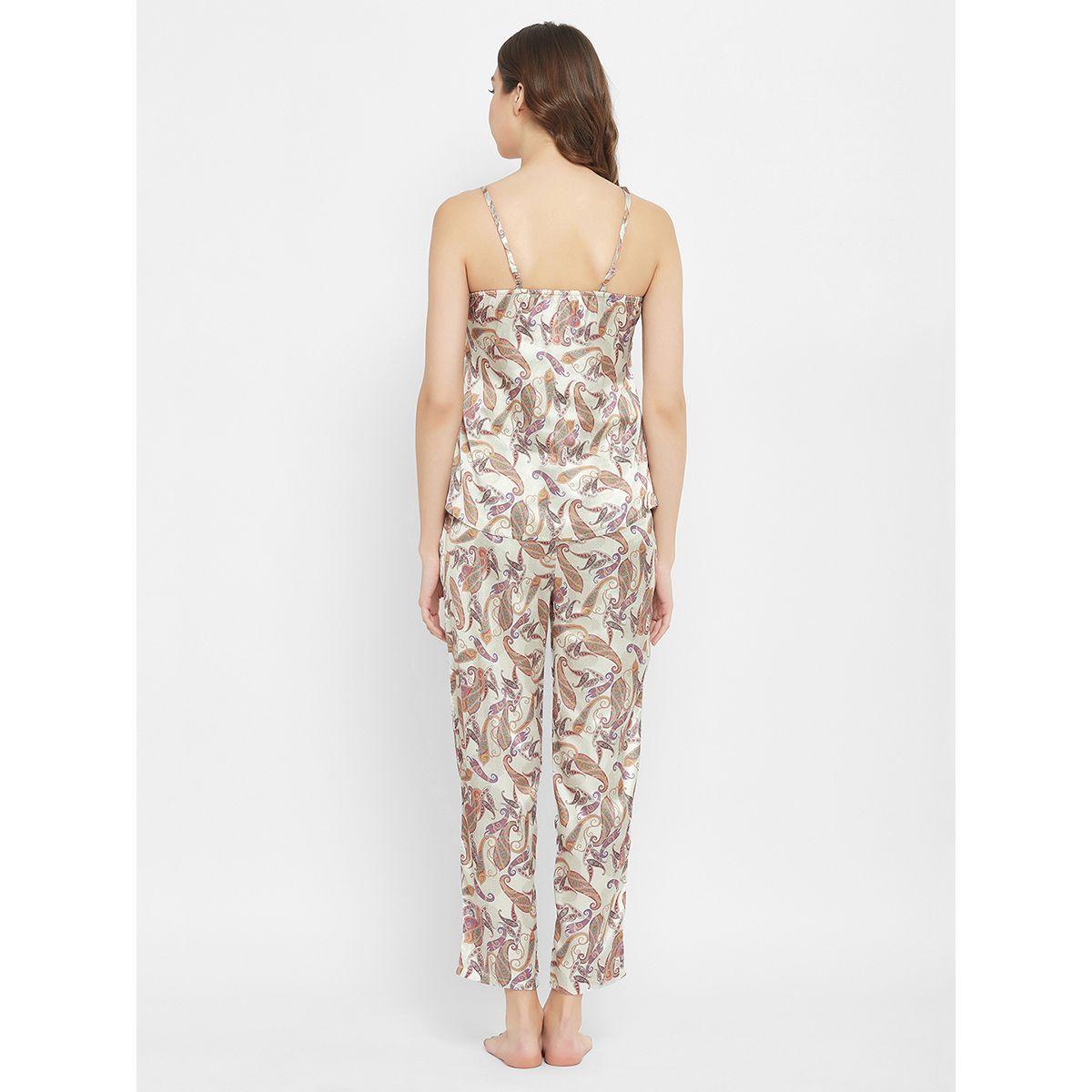 طقم من بنطال بيجاما مع بلوزة كامي ساتان بطبعة بيزلي كلوفيا × ستايلي-women-clothing-nightwear-pyjamas-longsets-image-4