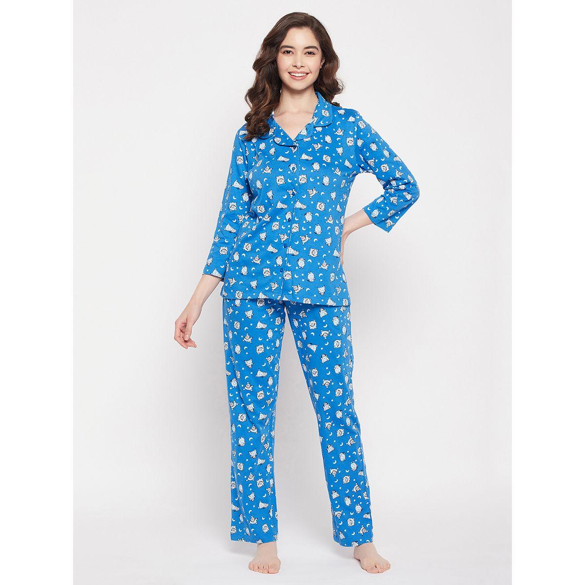 Clovia X Styli  Cotton Sheep Print Button Down Shirt & Pyjama Set-women-clothing-nightwear-pyjamas-longsets-image-1