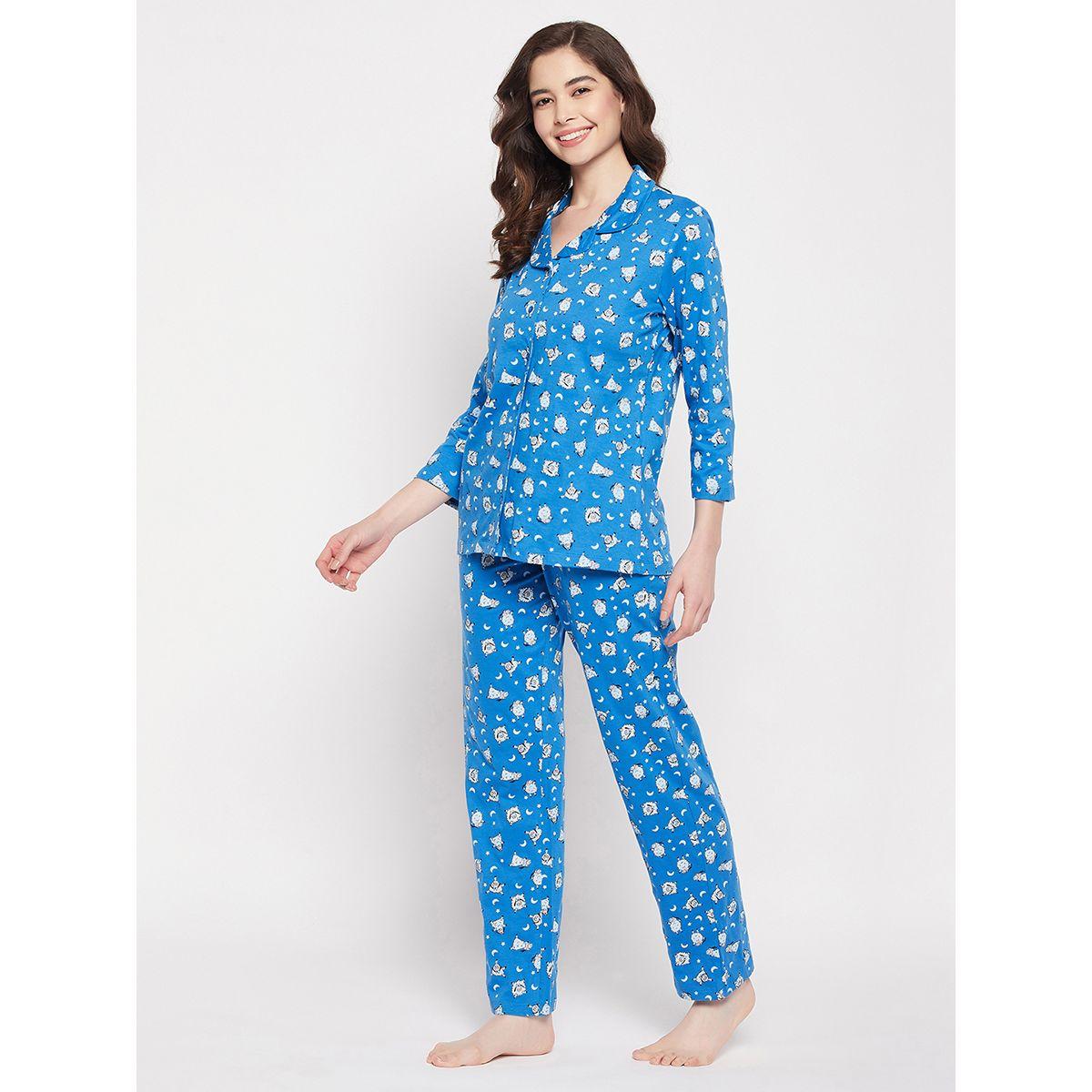 Clovia X Styli  Cotton Sheep Print Button Down Shirt & Pyjama Set-women-clothing-nightwear-pyjamas-longsets-image-2