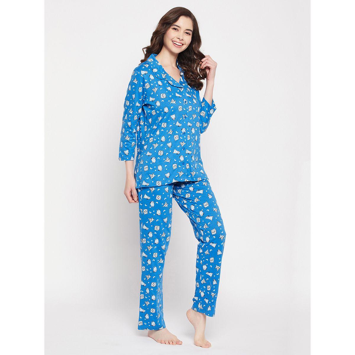 Clovia X Styli  Cotton Sheep Print Button Down Shirt & Pyjama Set-women-clothing-nightwear-pyjamas-longsets-image-3