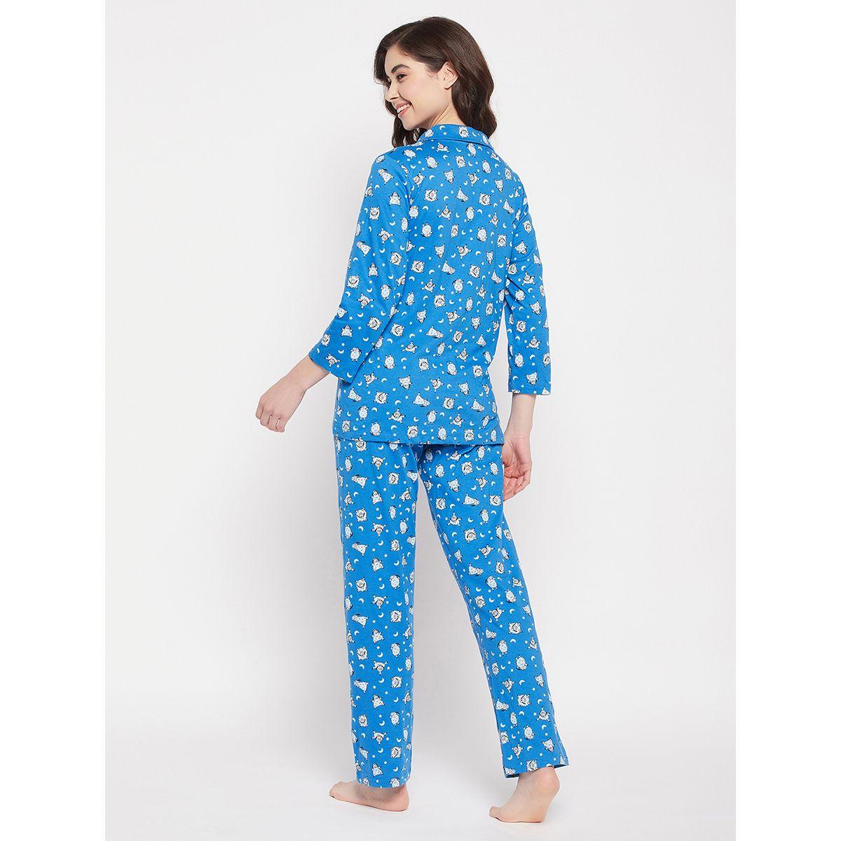 Clovia X Styli  Cotton Sheep Print Button Down Shirt & Pyjama Set-women-clothing-nightwear-pyjamas-longsets-image-4