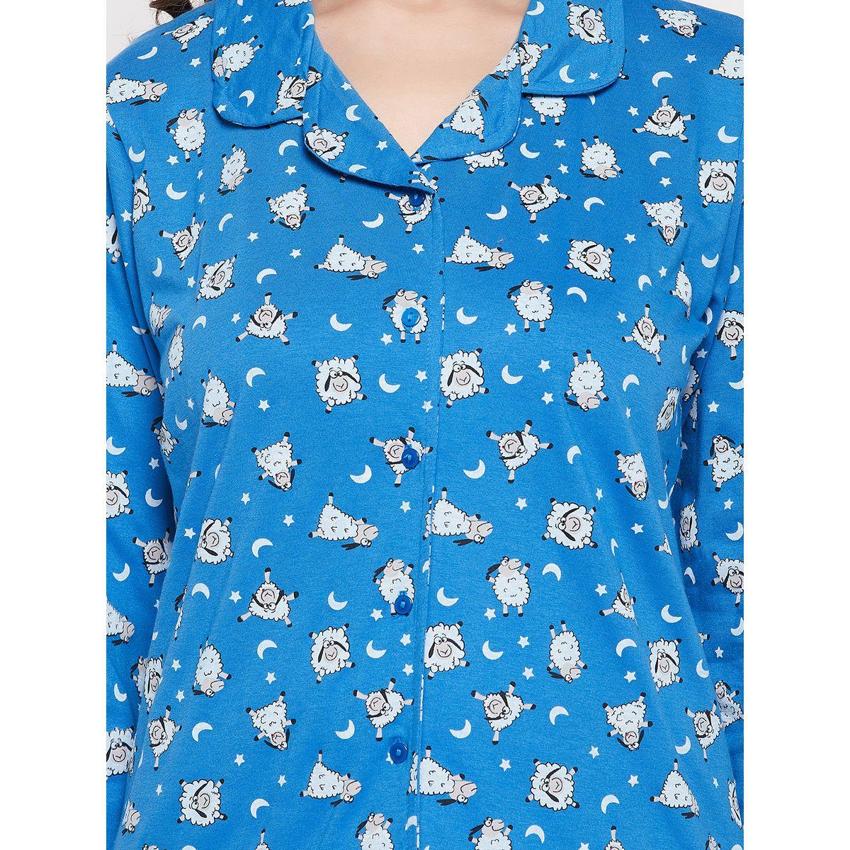 Clovia X Styli  Cotton Sheep Print Button Down Shirt & Pyjama Set-women-clothing-nightwear-pyjamas-longsets-image-5