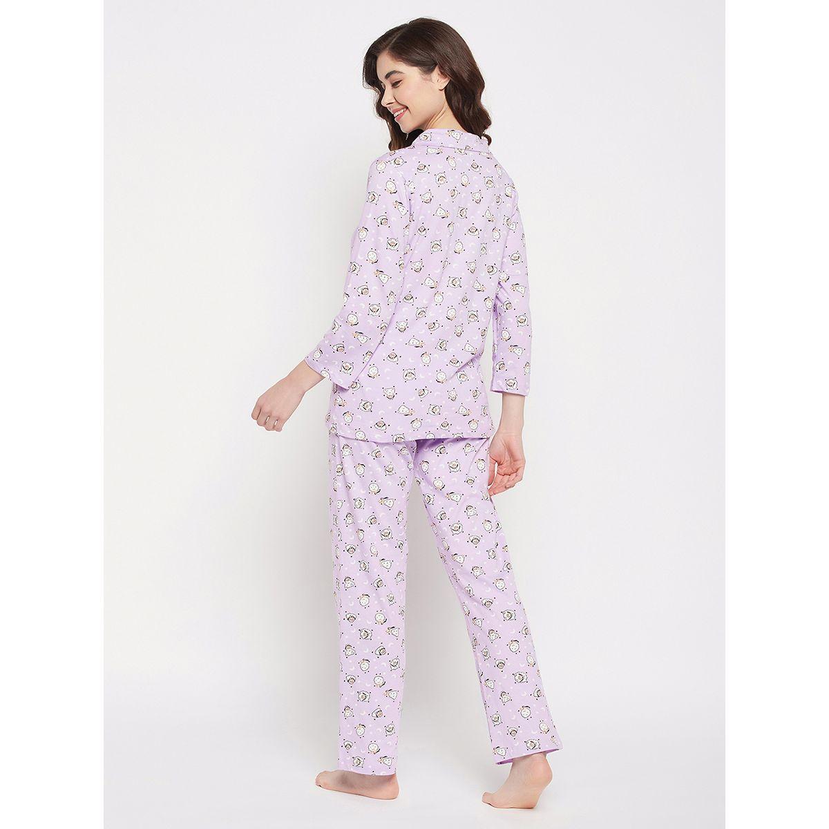 Clovia X Styli  Cotton Sheep Print Button Down Shirt & Pyjama Set-women-clothing-nightwear-pyjamas-longsets-image-4
