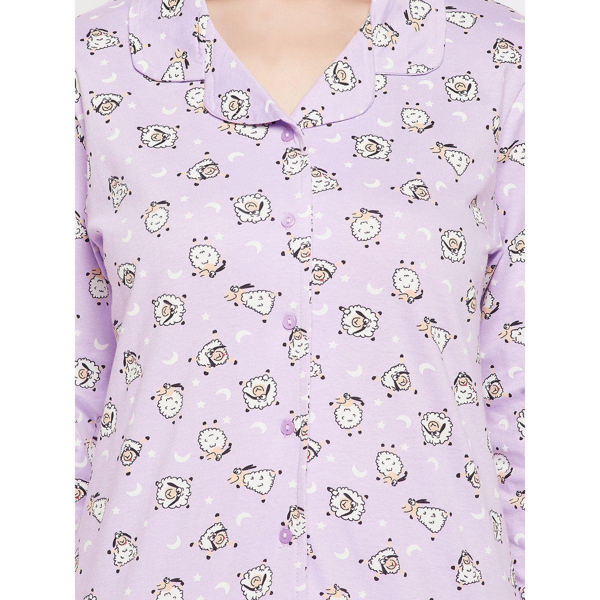 طقم من بنطال بيجاما مع بلوزة قطن بازرار غلق كلوفيا × ستايلي-women-clothing-nightwear-pyjamas-longsets-image-5