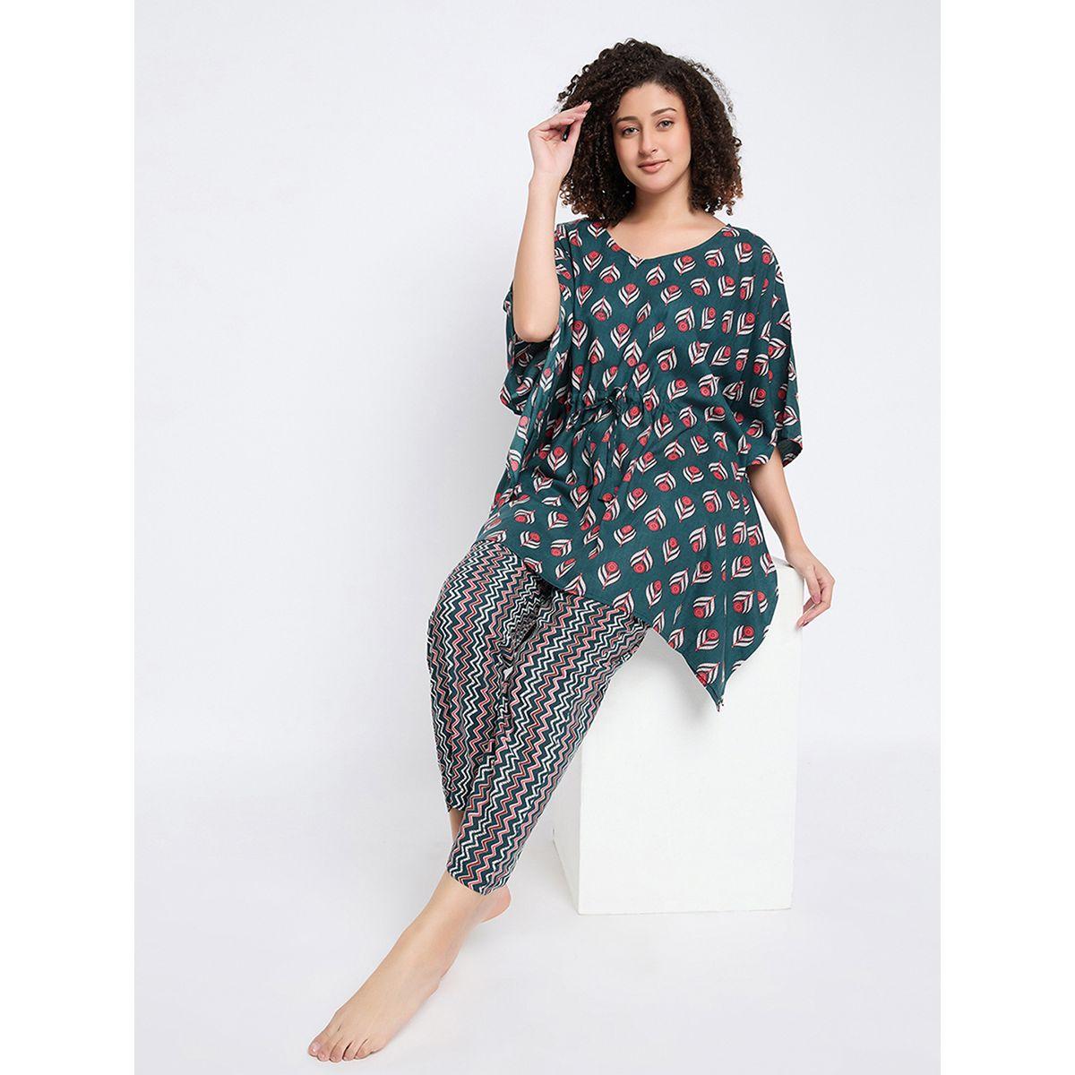 Clovia X Styli  Floral Print Kaftan Top & Pyjama Set-women-clothing-nightwear-pyjamas-longsets-image-1