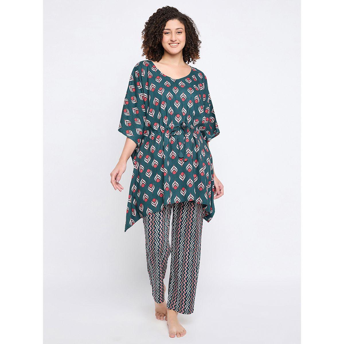 Clovia X Styli  Floral Print Kaftan Top & Pyjama Set-women-clothing-nightwear-pyjamas-longsets-image-2