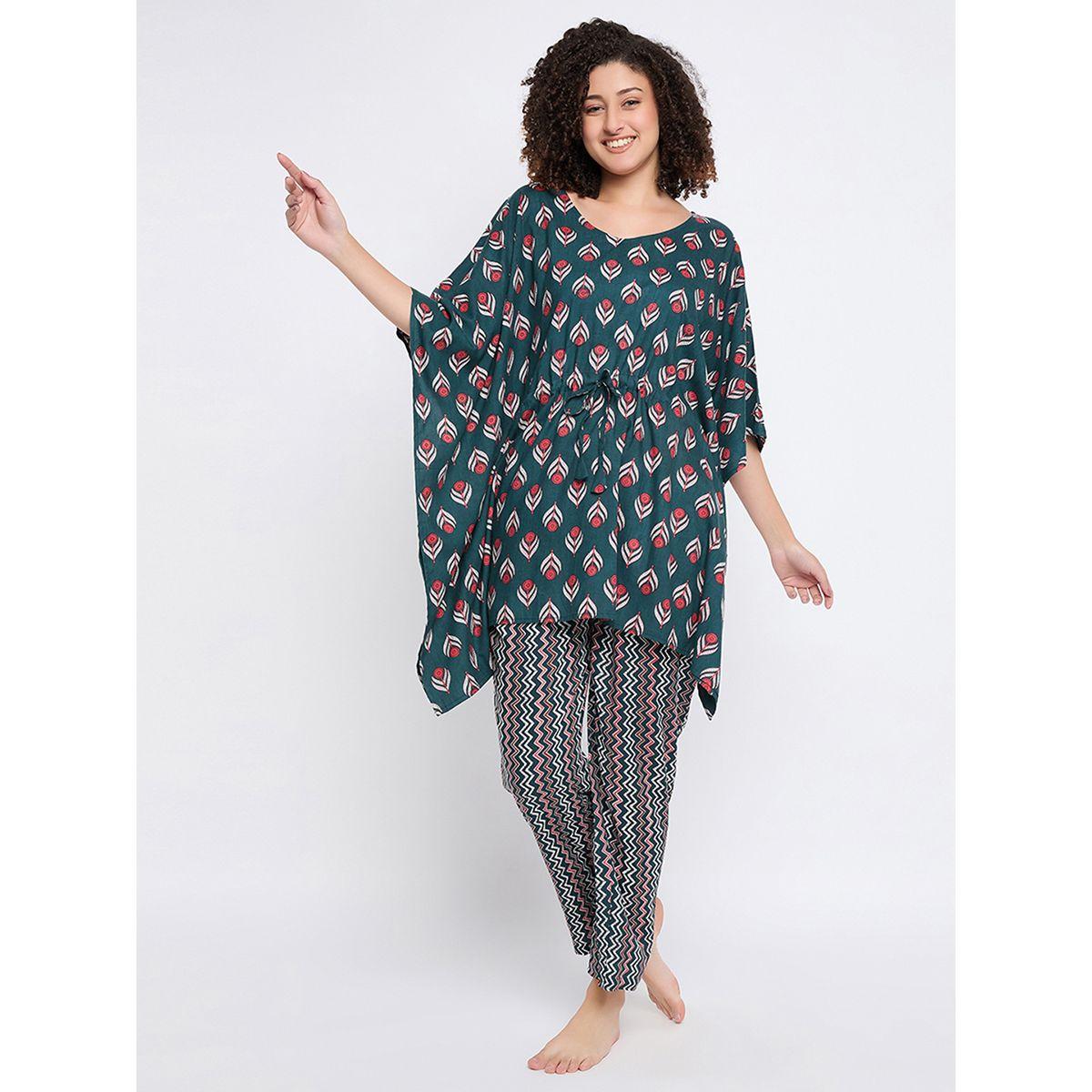 Clovia X Styli  Floral Print Kaftan Top & Pyjama Set-women-clothing-nightwear-pyjamas-longsets-image-3