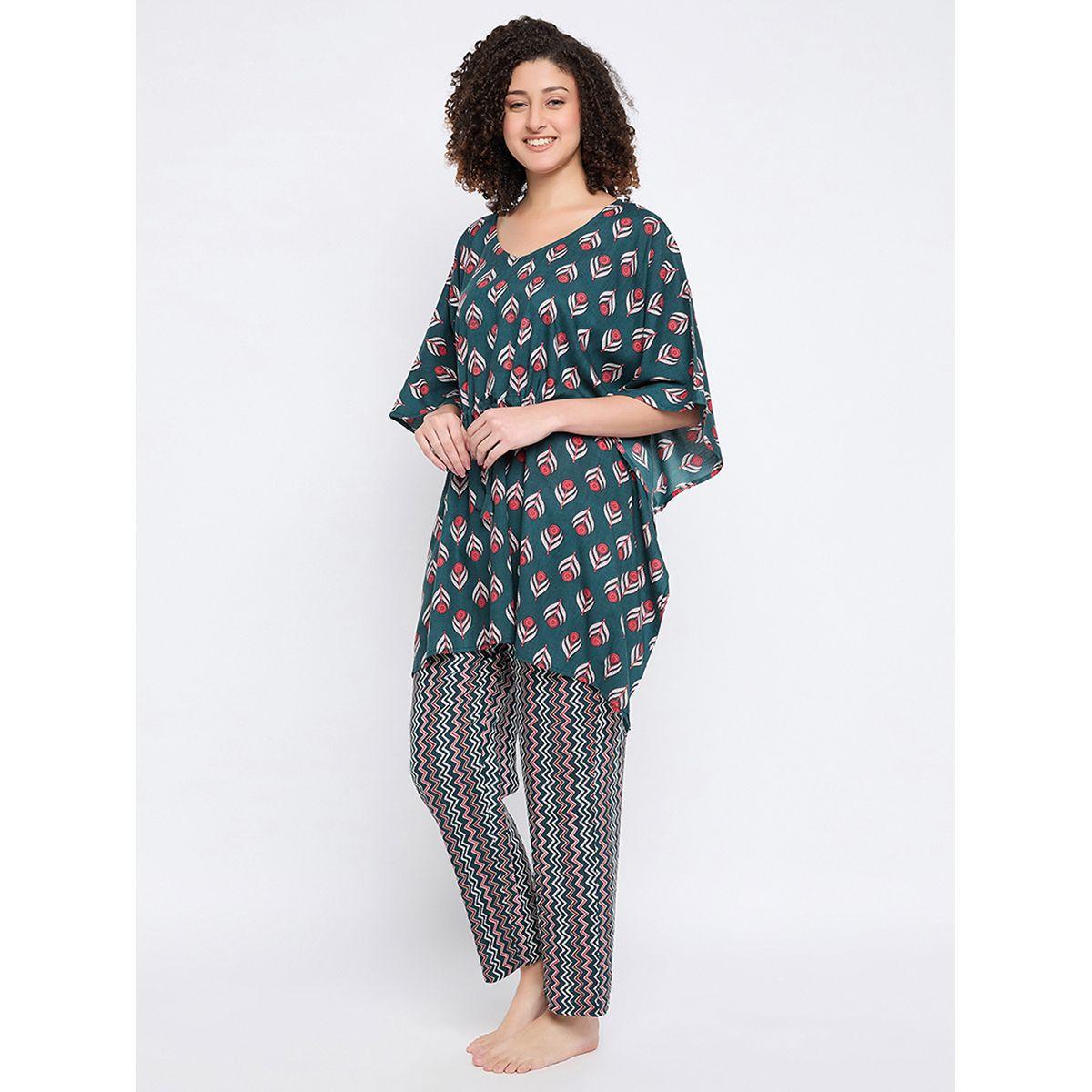 Clovia X Styli  Floral Print Kaftan Top & Pyjama Set-women-clothing-nightwear-pyjamas-longsets-image-4