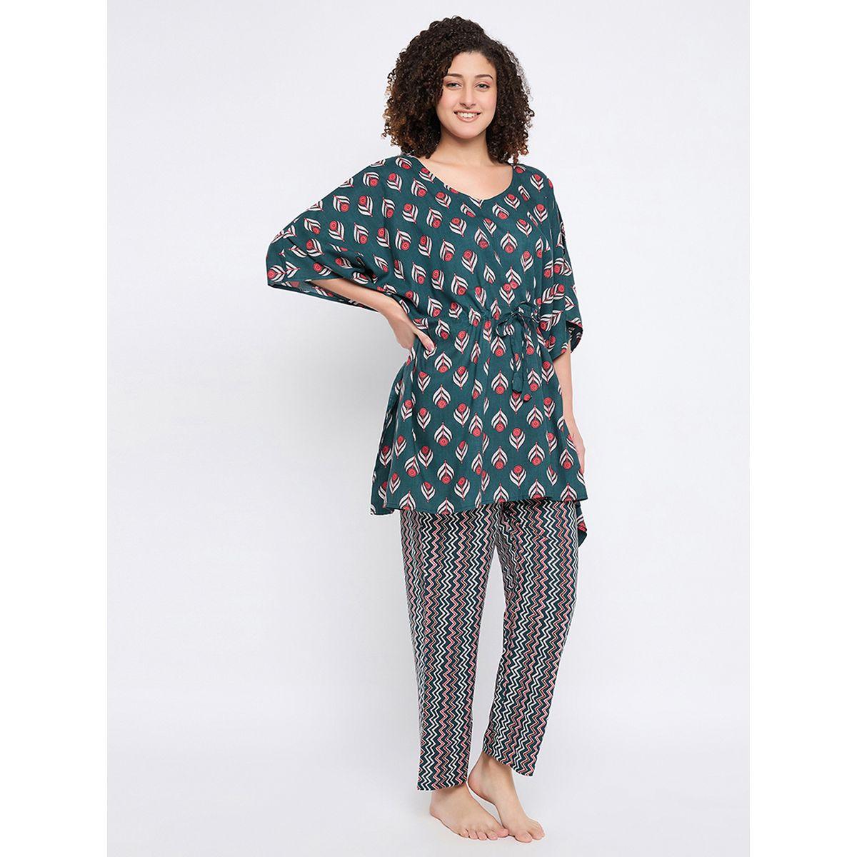 Clovia X Styli  Floral Print Kaftan Top & Pyjama Set-women-clothing-nightwear-pyjamas-longsets-image-5