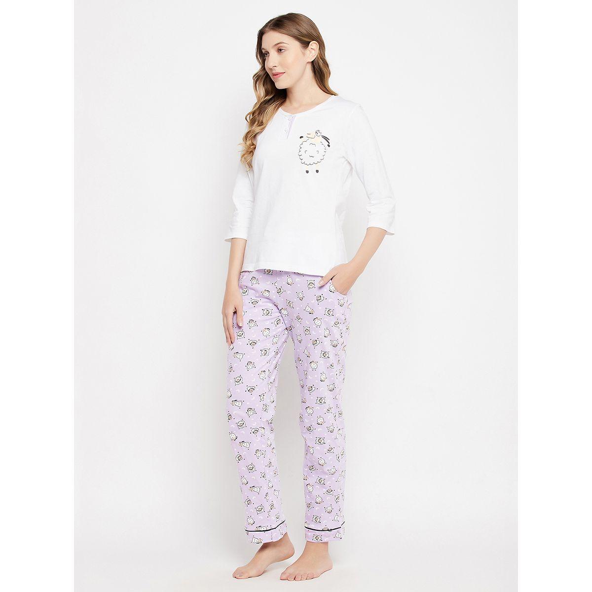 طقم من بنطال بيجاما مع بلوزة قطن بطبعة خروف كلوفيا × ستايلي-women-clothing-nightwear-pyjamas-longsets-image-3