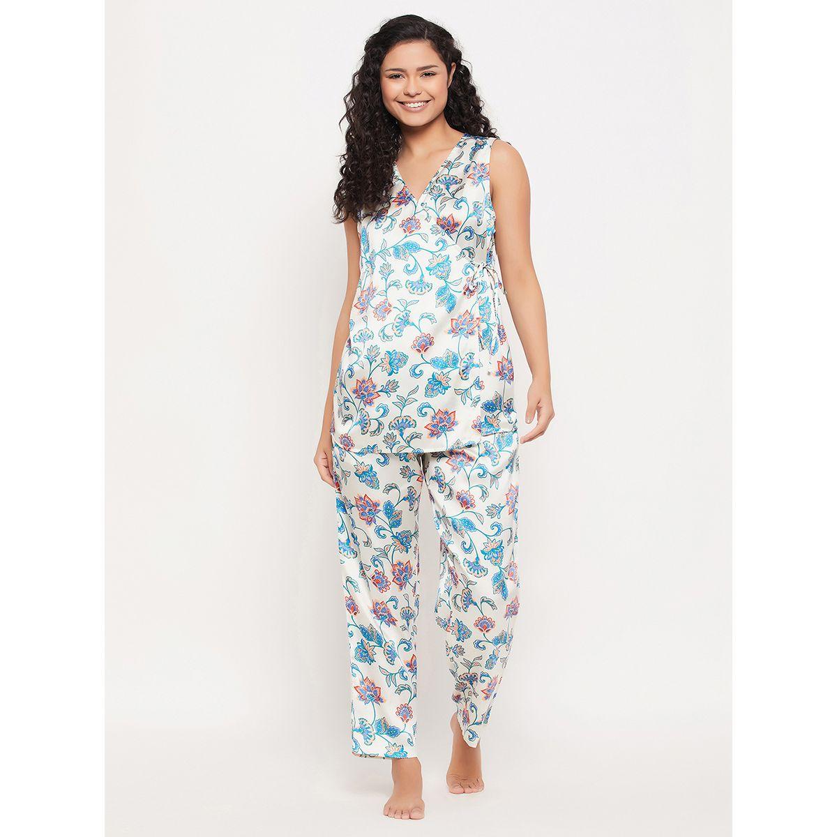 Clovia X Styli  Satin Floral Print Angrakha Top & Pyjama Set-women-clothing-nightwear-pyjamas-longsets-image-1