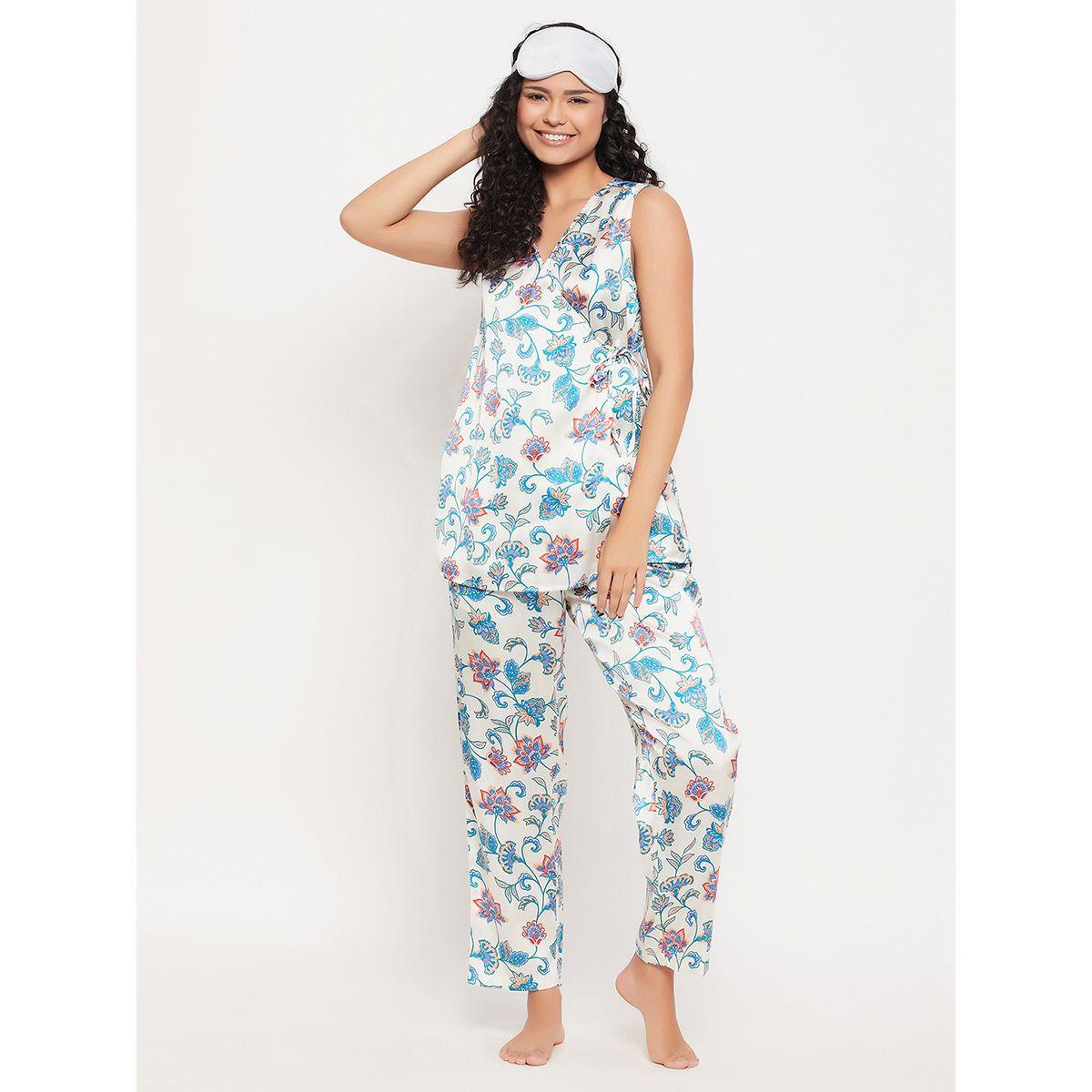Clovia X Styli  Satin Floral Print Angrakha Top & Pyjama Set-women-clothing-nightwear-pyjamas-longsets-image-2