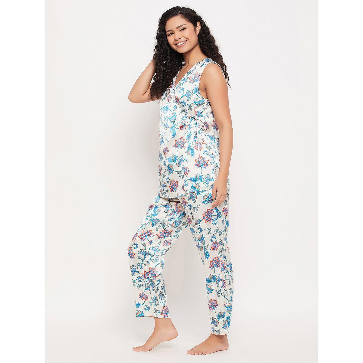 Clovia X Styli  Satin Floral Print Angrakha Top & Pyjama Set-women-clothing-nightwear-pyjamas-longsets-image-3