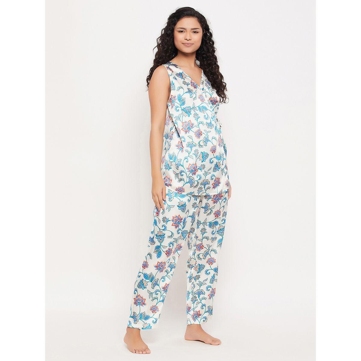 Clovia X Styli  Satin Floral Print Angrakha Top & Pyjama Set-women-clothing-nightwear-pyjamas-longsets-image-4