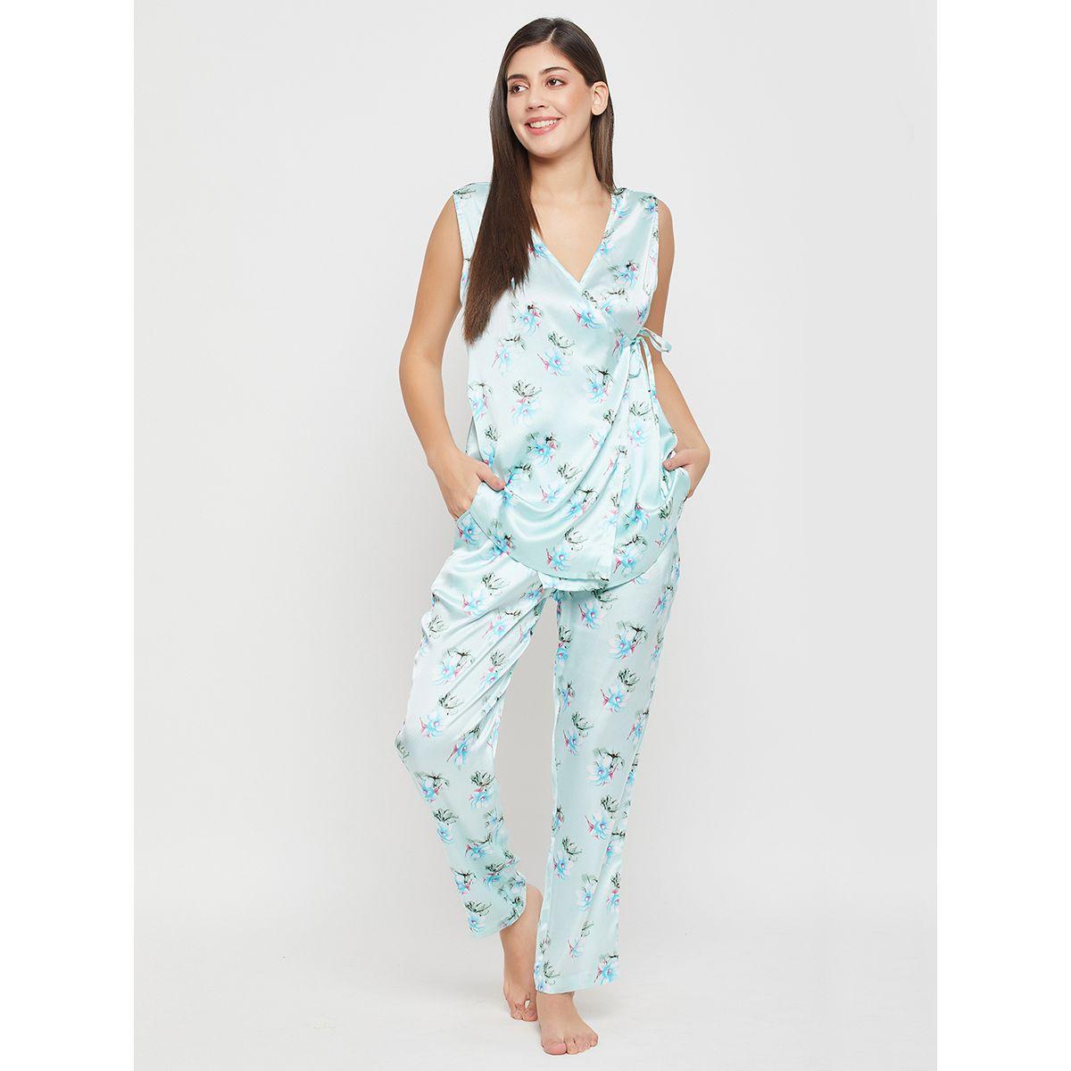 Clovia X Styli  Satin Floral Print Angrakha Top & Pyjama Set-women-clothing-nightwear-pyjamas-longsets-image-1