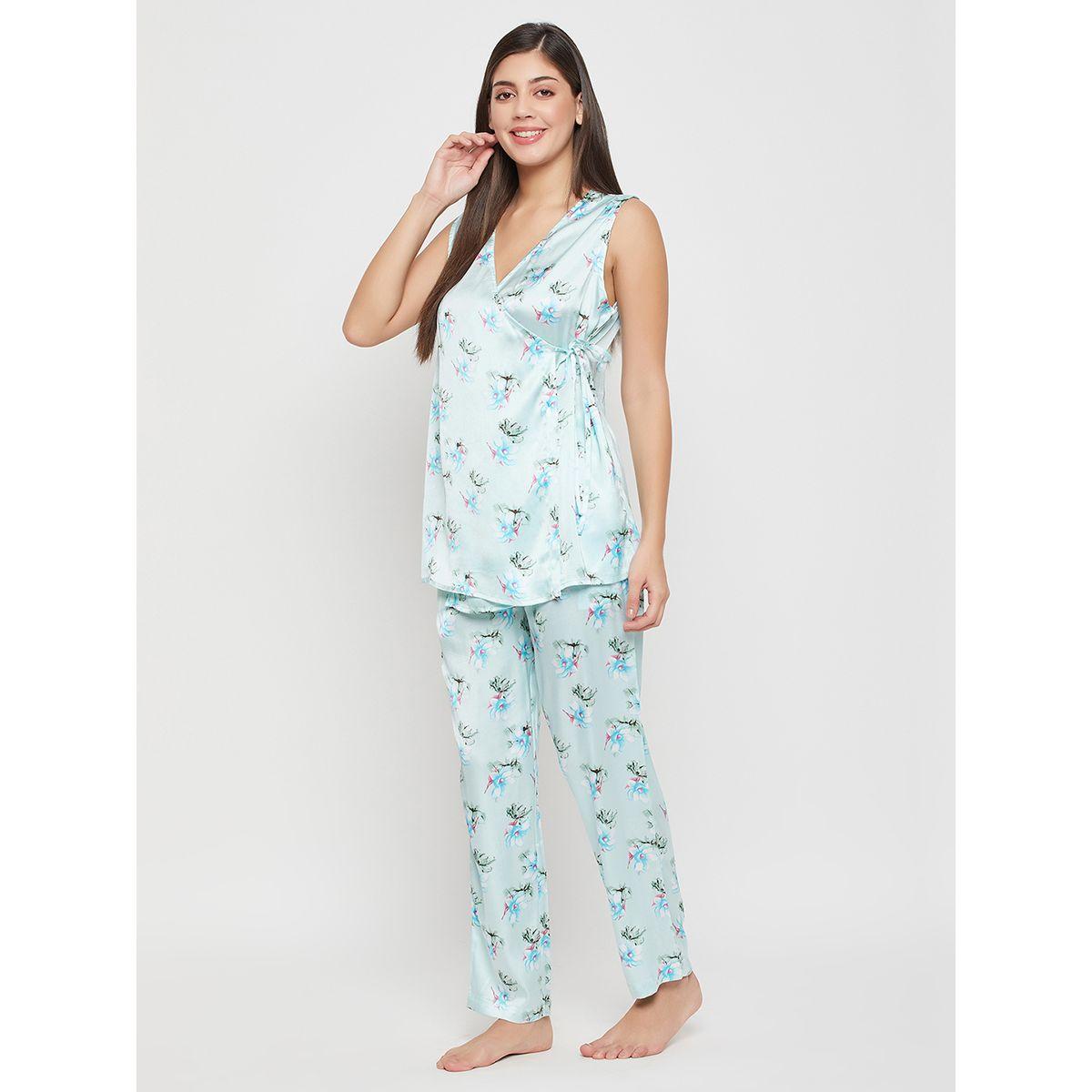 Clovia X Styli  Satin Floral Print Angrakha Top & Pyjama Set-women-clothing-nightwear-pyjamas-longsets-image-2