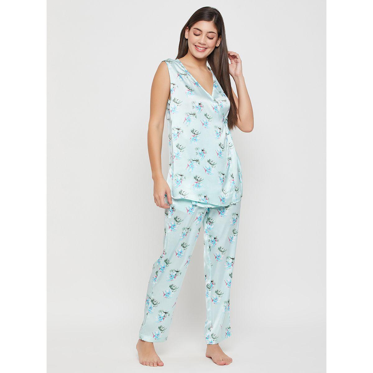 Clovia X Styli  Satin Floral Print Angrakha Top & Pyjama Set-women-clothing-nightwear-pyjamas-longsets-image-3