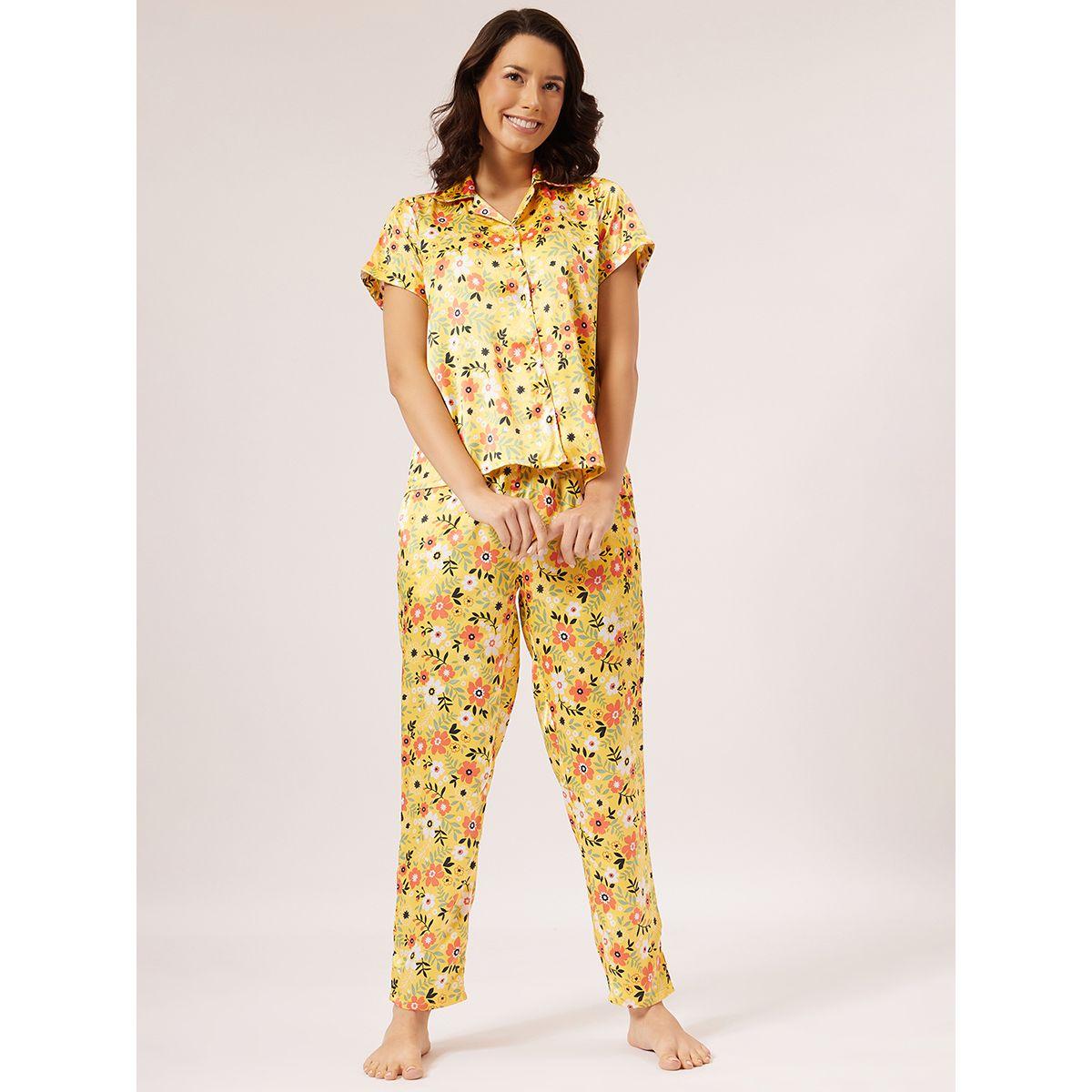 Clovia X Styli  Satin Floral Print Buttoned Shirt & Pyjama Set-women-clothing-nightwear-pyjamas-longsets-image-1