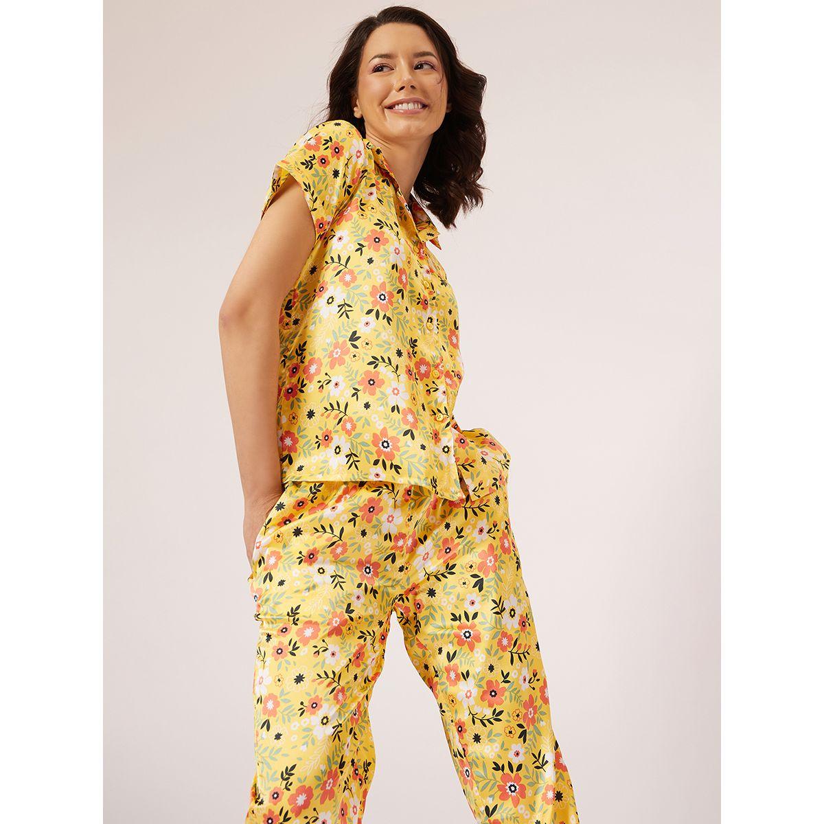 Clovia X Styli  Satin Floral Print Buttoned Shirt & Pyjama Set-women-clothing-nightwear-pyjamas-longsets-image-2