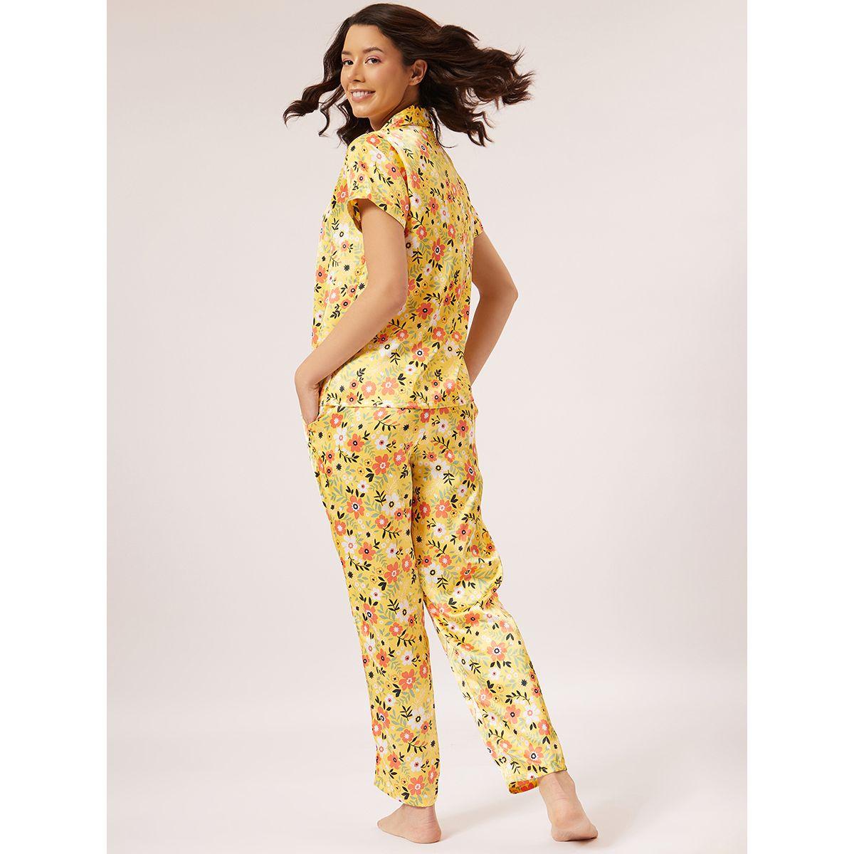 Clovia X Styli  Satin Floral Print Buttoned Shirt & Pyjama Set-women-clothing-nightwear-pyjamas-longsets-image-3