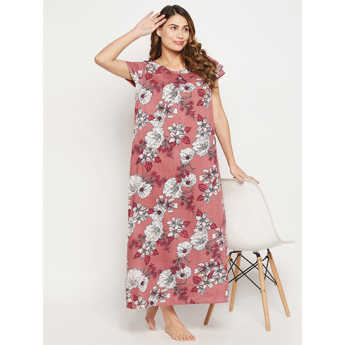 قميص نوم مطبع بزهور مع اكمام بطبقات كلوفيا × ستايلي-women-clothing-nightwear-nighties-image-1