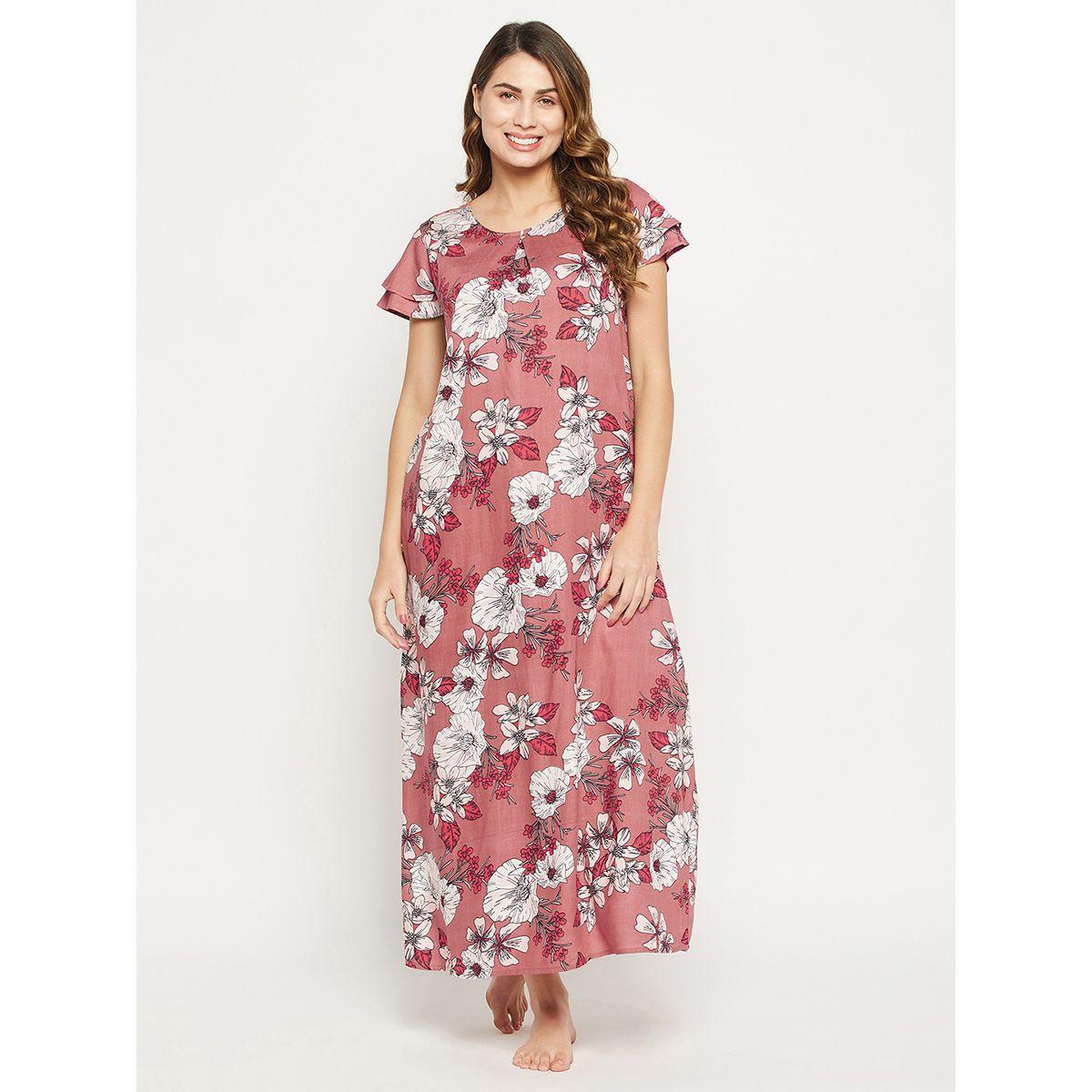 Clovia X Styli  Florals Print Layered Sleeves Nightdress-women-clothing-nightwear-nighties-image-2