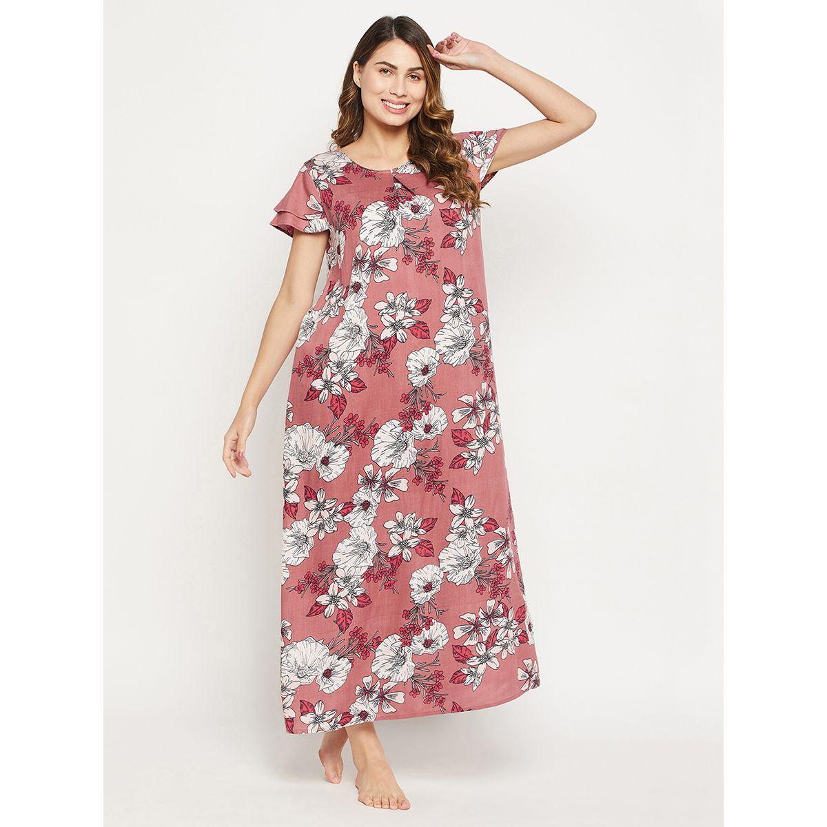Clovia X Styli  Florals Print Layered Sleeves Nightdress-women-clothing-nightwear-nighties-image-3