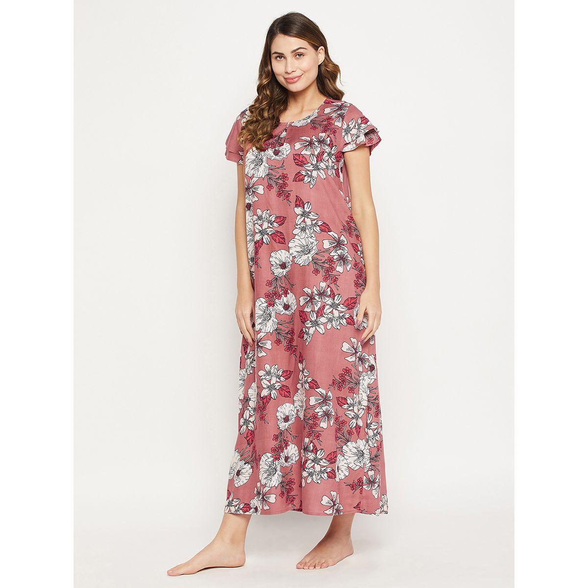 Clovia X Styli  Florals Print Layered Sleeves Nightdress-women-clothing-nightwear-nighties-image-4