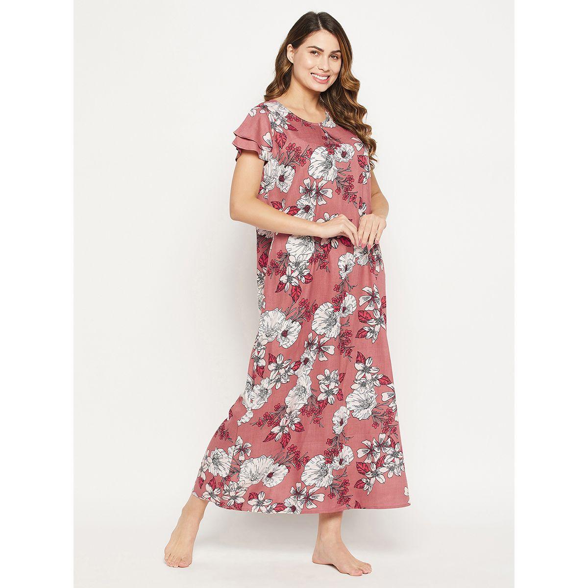 Clovia X Styli  Florals Print Layered Sleeves Nightdress-women-clothing-nightwear-nighties-image-5