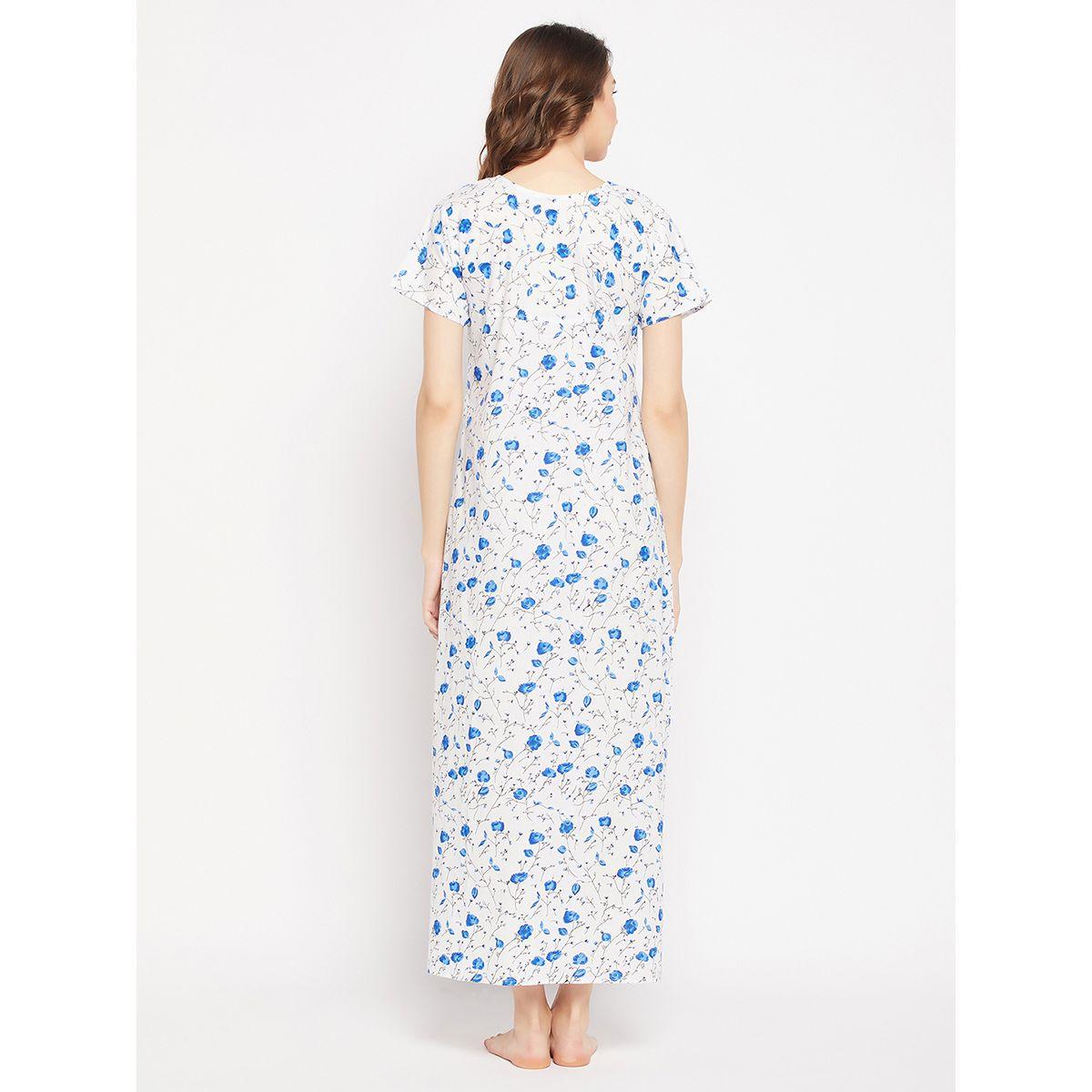 قميص نوم قطن مطبع بزهور مع تفاصيل محزوزة كلوفيا × ستايلي-women-clothing-nightwear-nighties-image-6