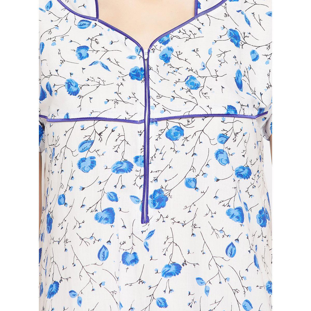 قميص نوم قطن مطبع بزهور مع تفاصيل محزوزة كلوفيا × ستايلي-women-clothing-nightwear-nighties-image-7