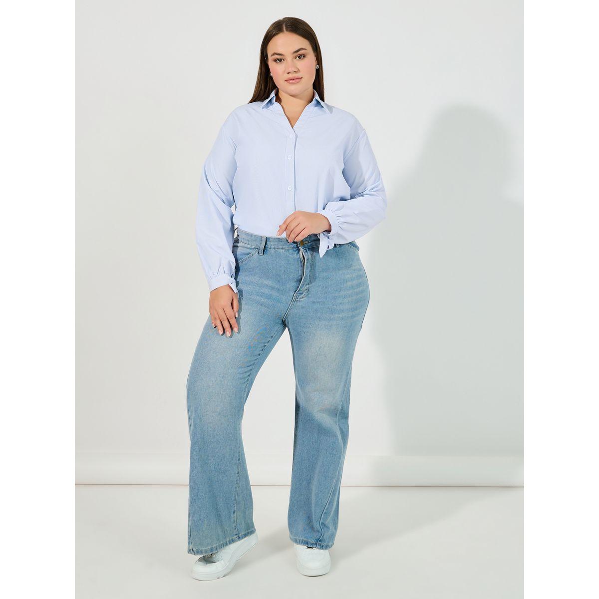 بلوزة بمقاس كبير وقصة مريحة وأكمام بأربطة-women-clothing-shirtsandblouses-shirts-image-2