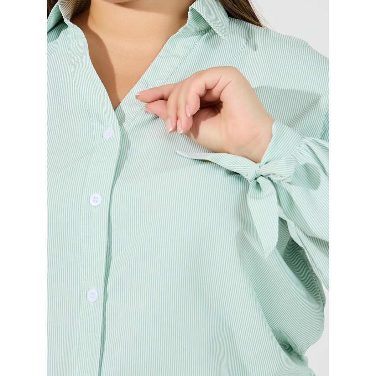 Styli Plus Size Striped Relaxed Fit Shirt with Tie-Cuff Sleeves-women-clothing-shirtsandblouses-shirts-image-4