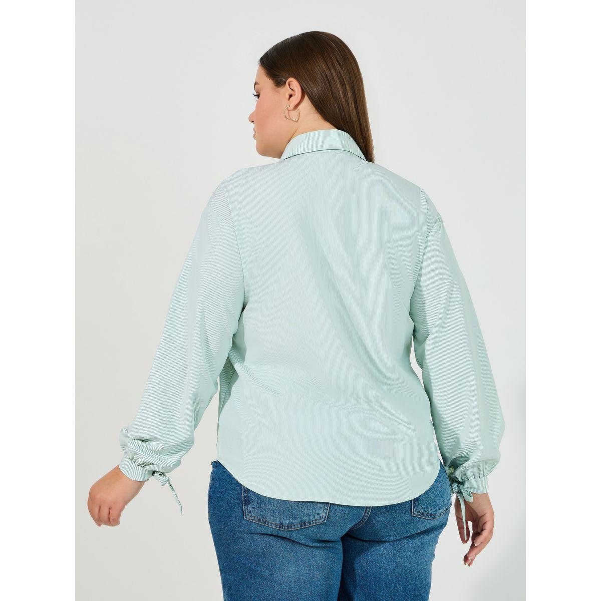 Styli Plus Size Striped Relaxed Fit Shirt with Tie-Cuff Sleeves-women-clothing-shirtsandblouses-shirts-image-5
