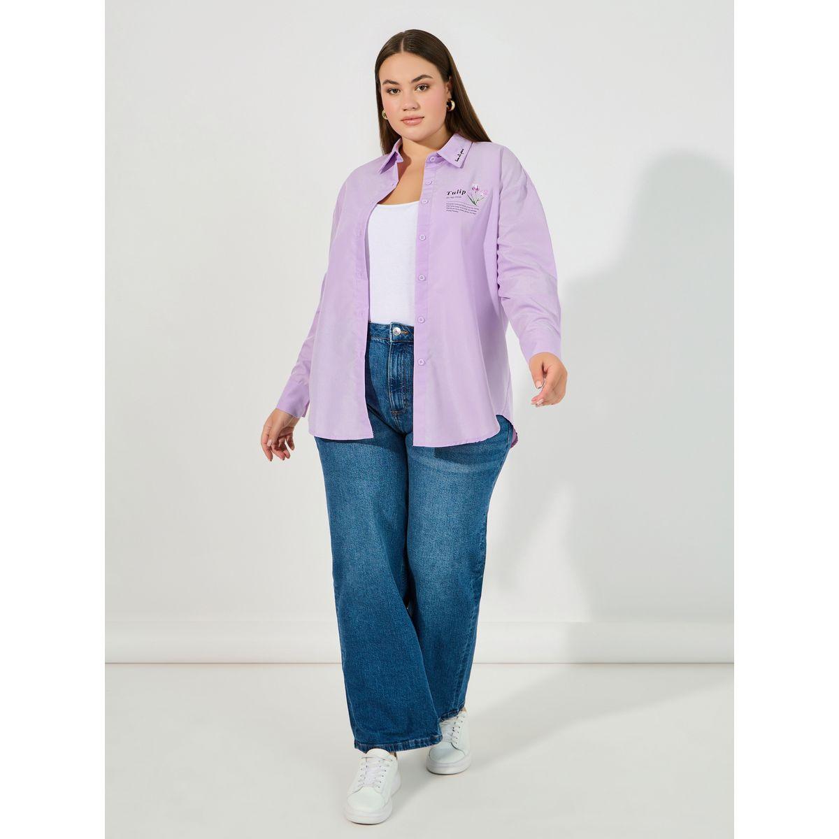 Styli Plus Size Oversized Shirt with Embroidered Collar Detail-women-clothing-shirtsandblouses-shirts-image-2