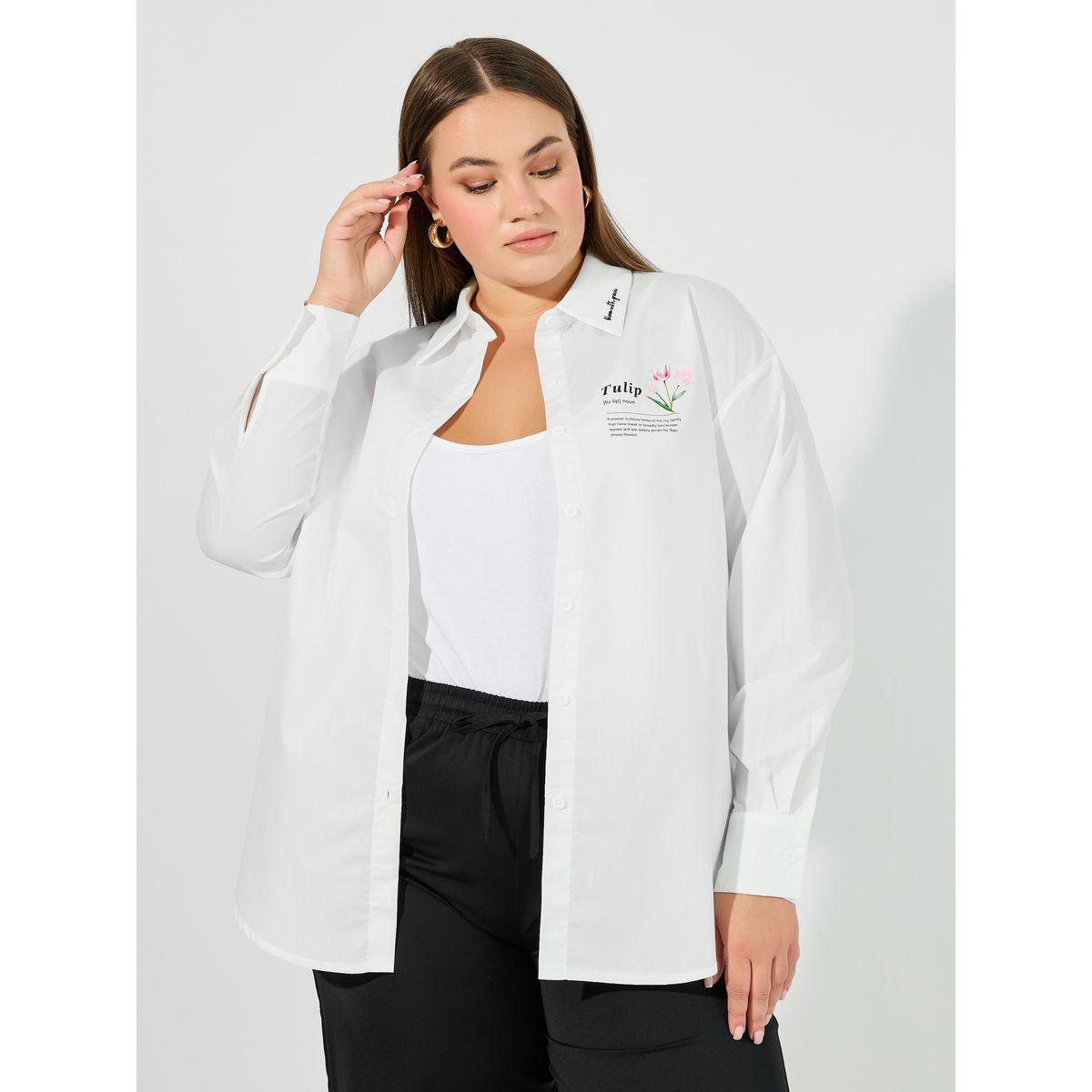 Styli Plus Size Oversized Shirt with Embroidered Collar Detail-women-clothing-shirtsandblouses-shirts-image-1