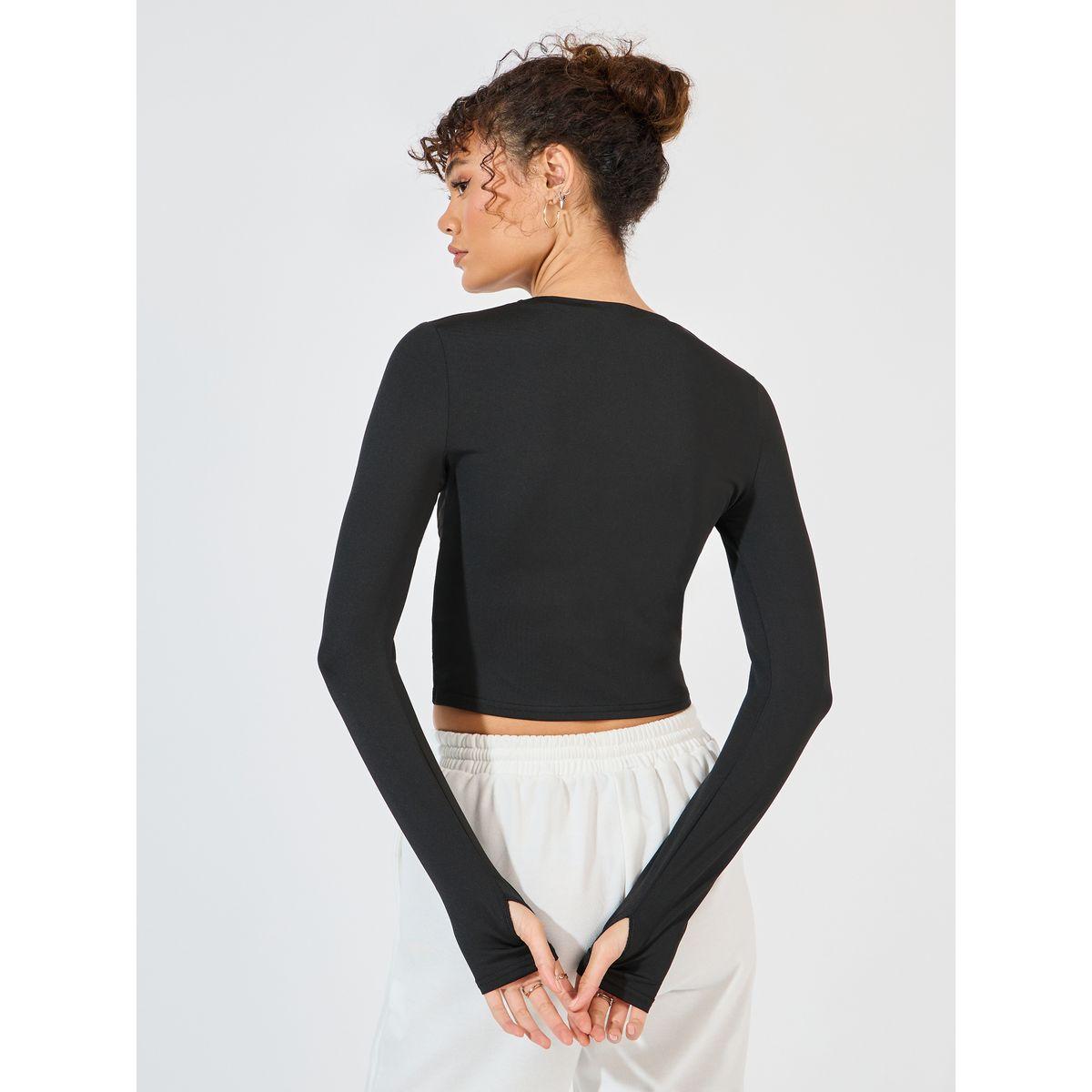 Styli Fitted Round Neck T-Shirt with Thumbhole Sleeves-women-clothing-tshirts-image-5