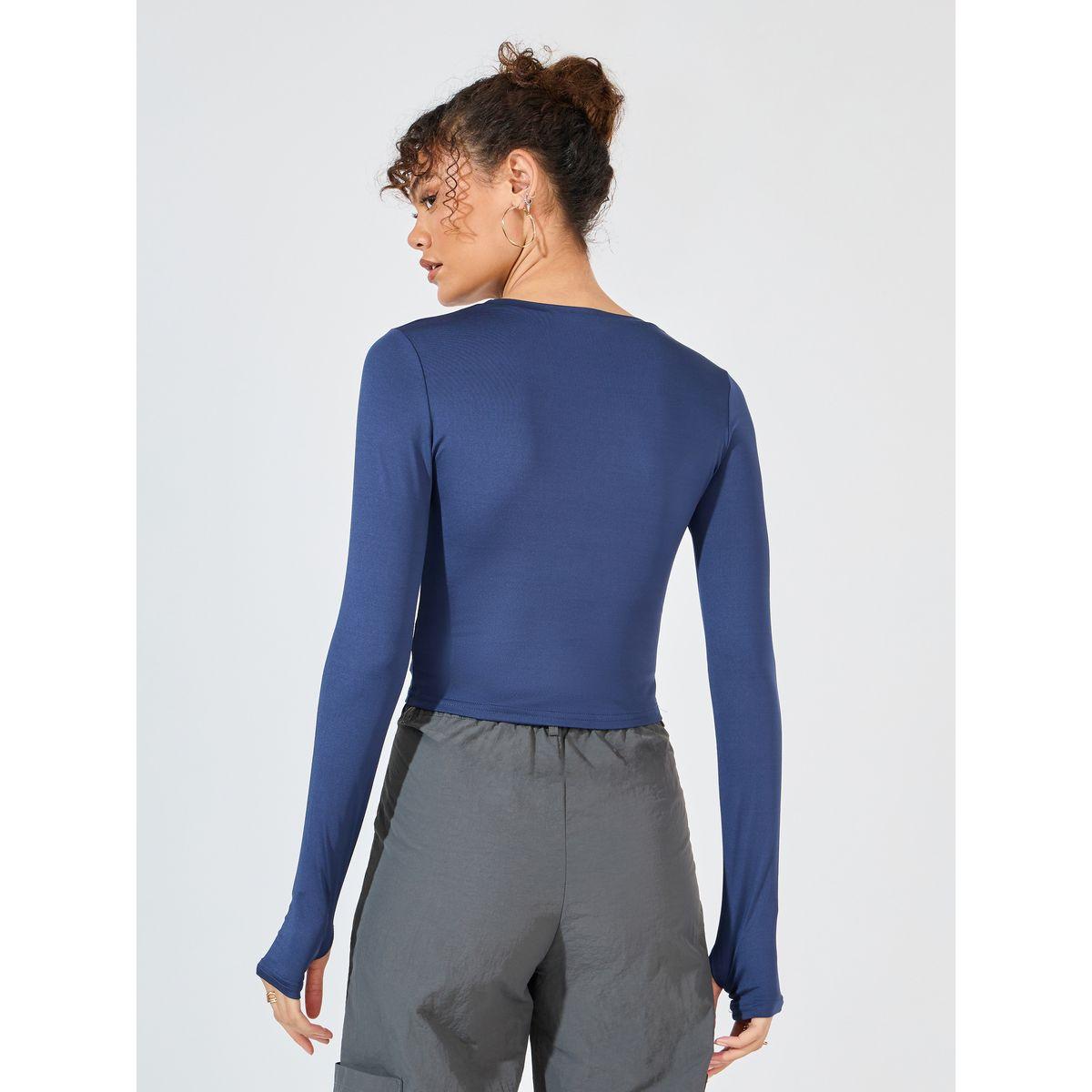 Styli Fitted Round Neck T-Shirt with Thumbhole Sleeves-women-clothing-tshirts-image-4