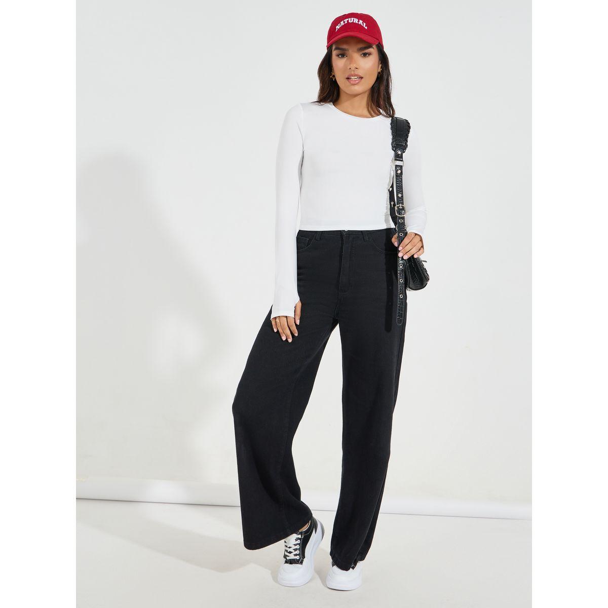 Styli Fitted Round Neck T-Shirt with Thumbhole Sleeves-women-clothing-tshirts-image-2
