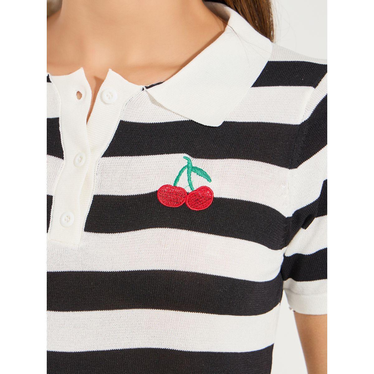Styli Regular Fit Cherry Detail Striped Polo T-Shirt-women-clothing-tshirts-image-4