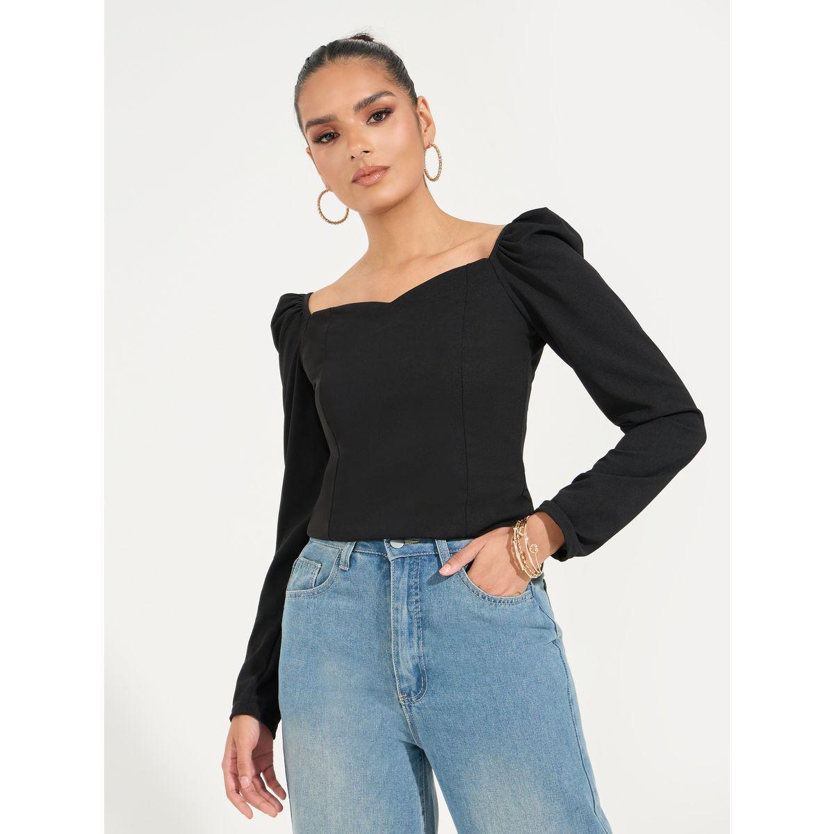 Styli Sweetheart Neck Fitted Blouse with Puff Sleeves-women-clothing-shirtsandblouses-blouses-image-1