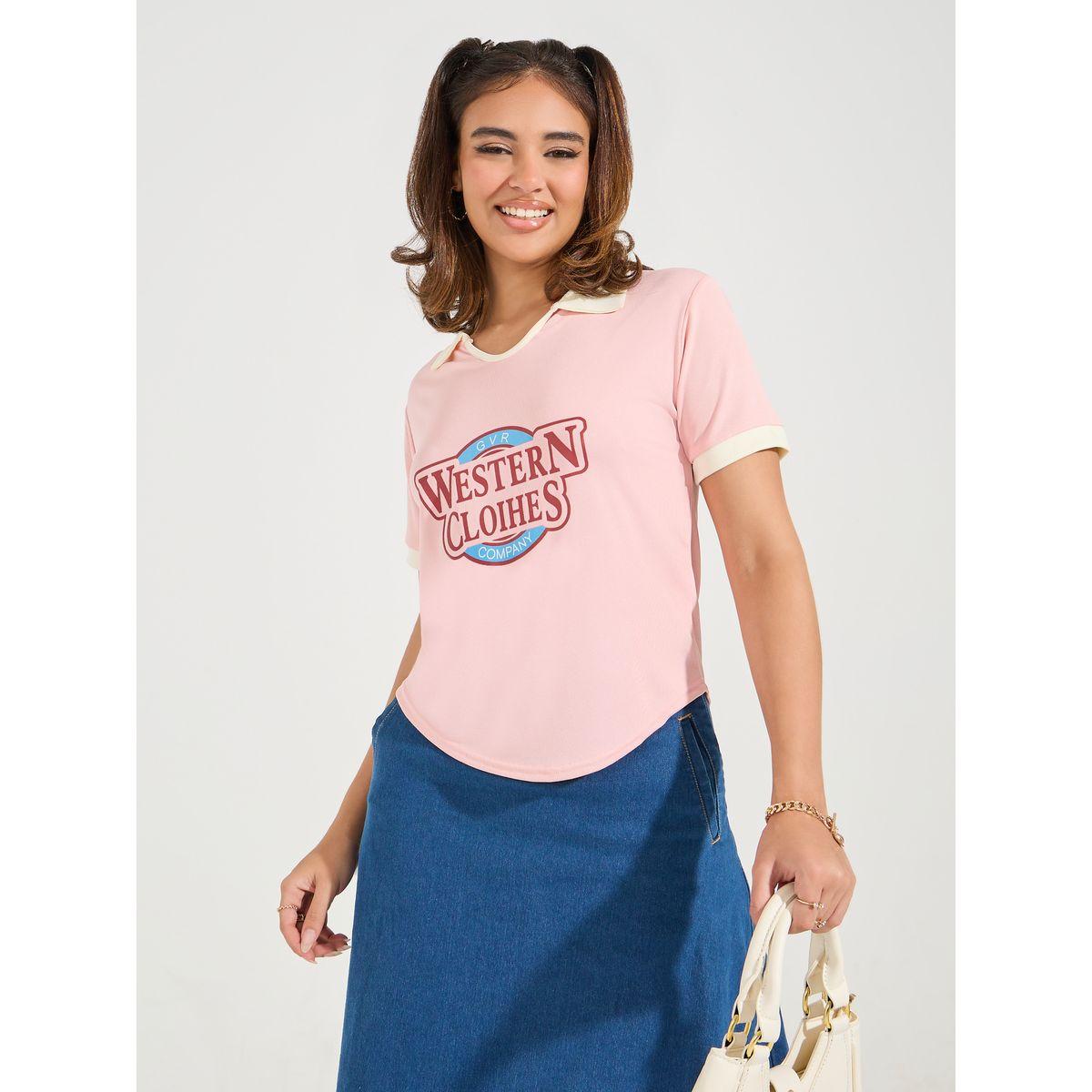 Styli Rib Regular Fit Graphic Print Polo T-Shirt-women-clothing-tshirts-image-1