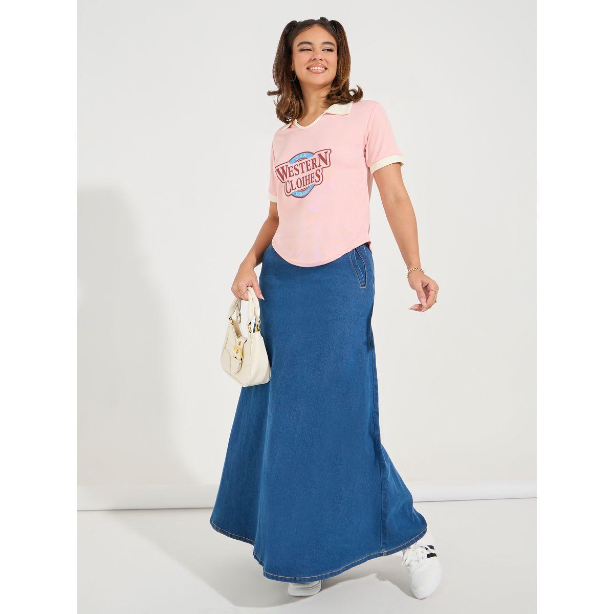 تيشيرت بياقة بولو وطبعة جرافيك-women-clothing-tshirts-image-2