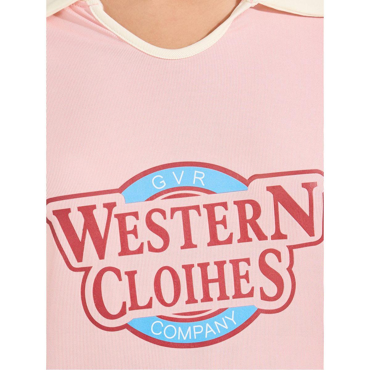 تيشيرت بياقة بولو وطبعة جرافيك-women-clothing-tshirts-image-3