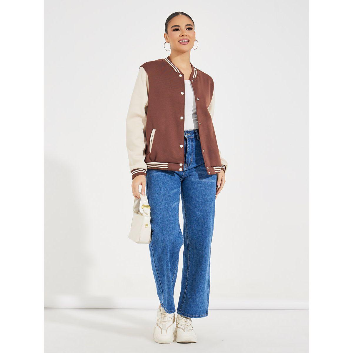 Styli Color Block Bomber Jacket with Snap Button-women-winterwear-coatsandjackets-jackets-image-2