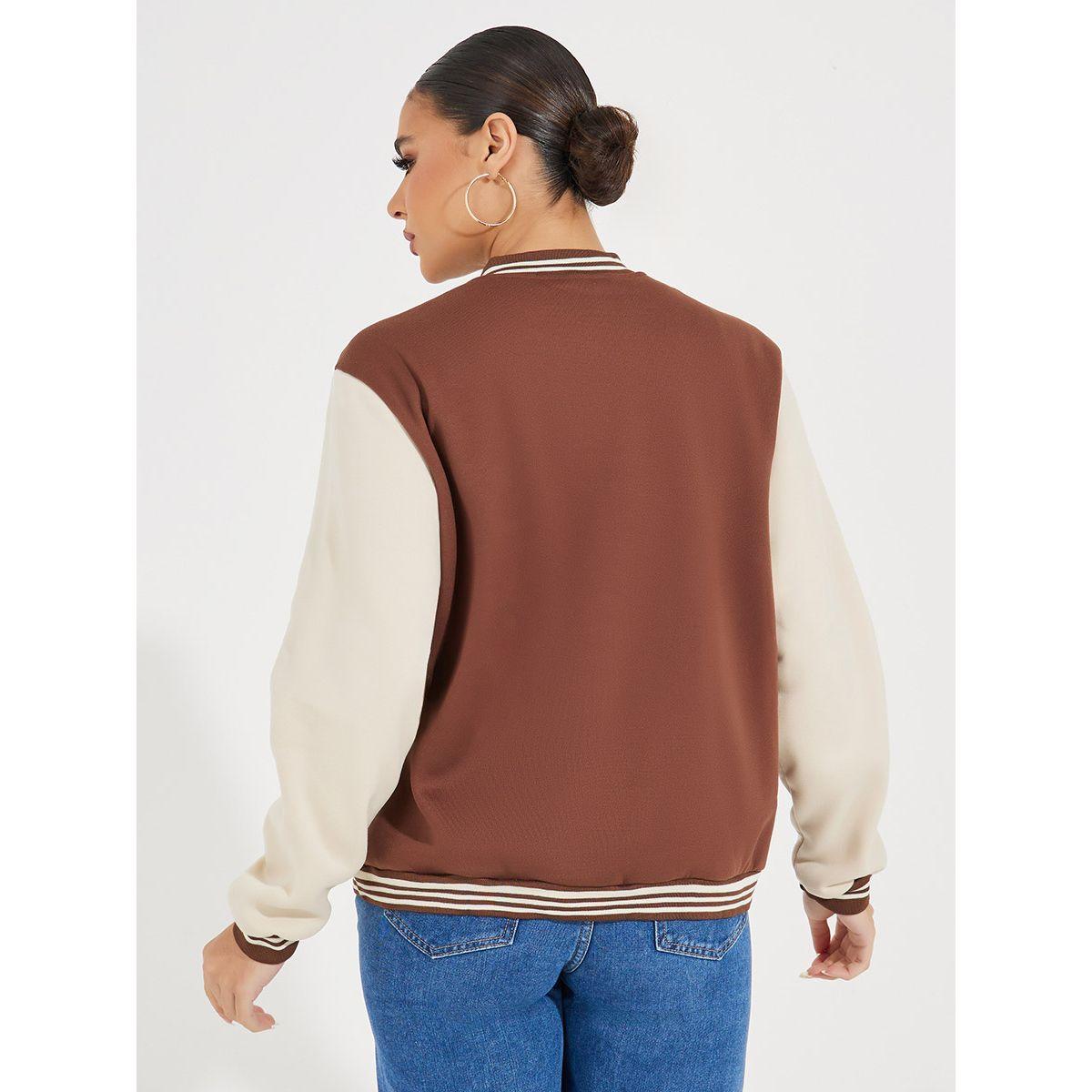 Styli Color Block Bomber Jacket with Snap Button-women-winterwear-coatsandjackets-jackets-image-5