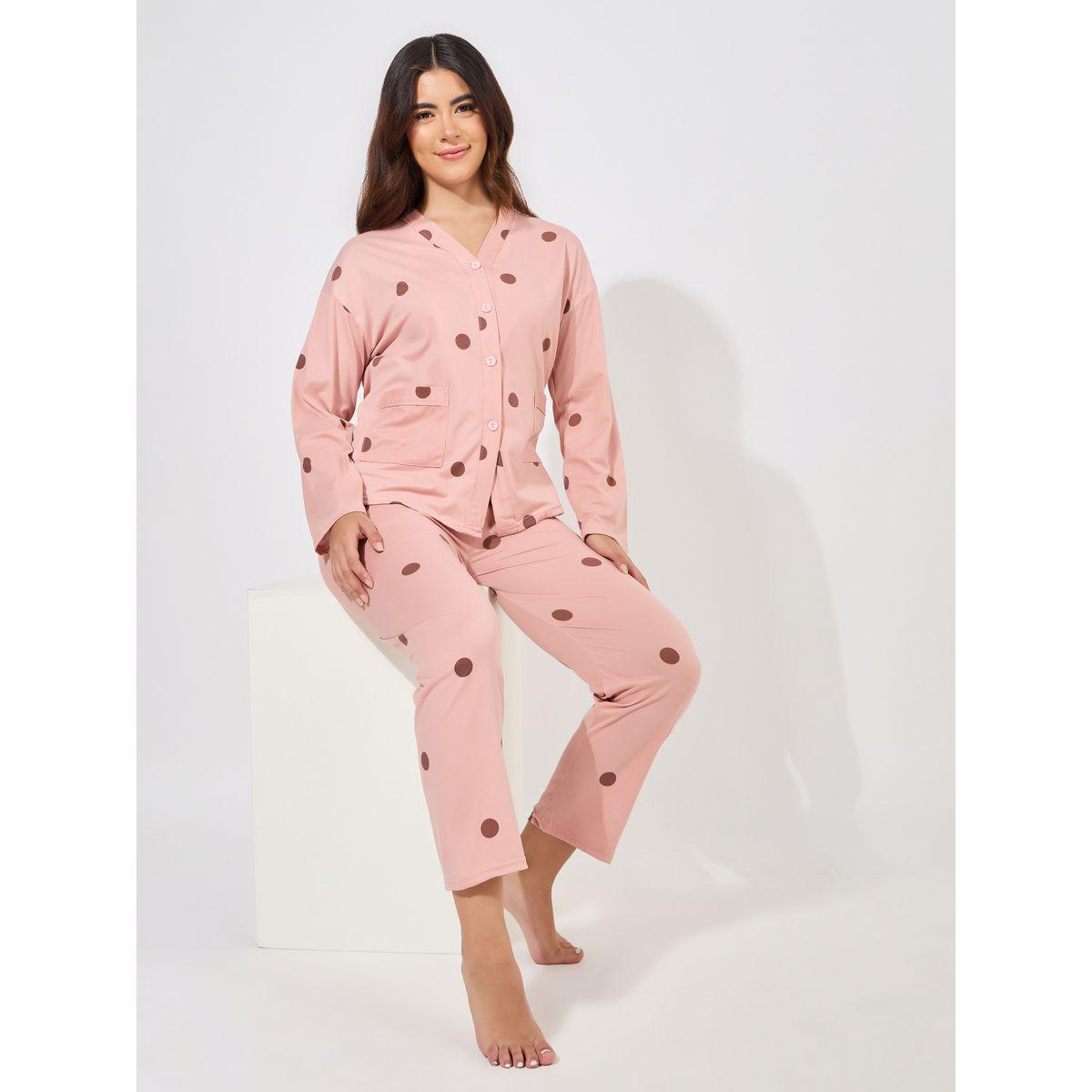 Styli Polka Dot Print Long Sleeve Shirt & Pyjama Set-women-clothing-nightwear-pyjamas-longsets-image-1