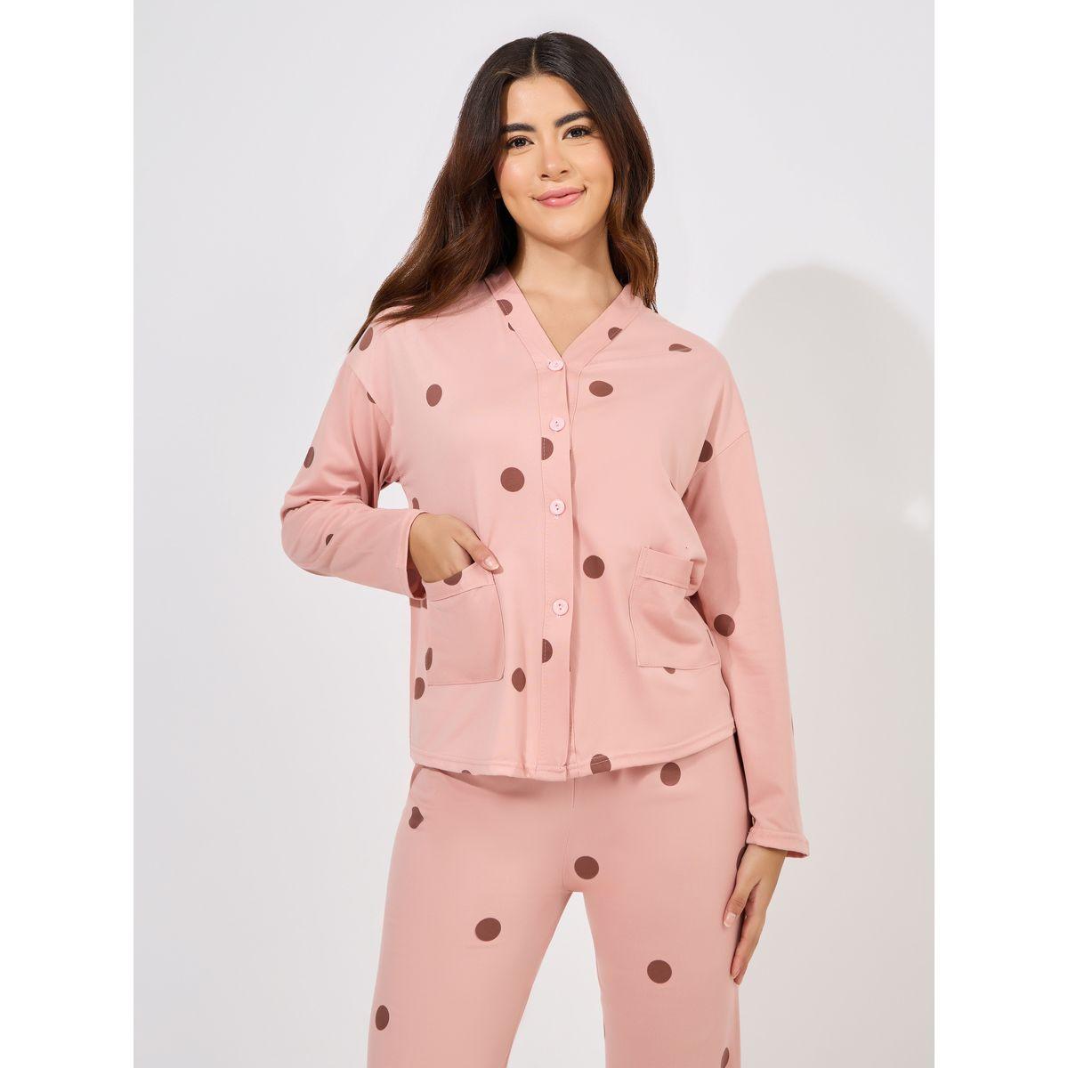 Styli Polka Dot Print Long Sleeve Shirt & Pyjama Set-women-clothing-nightwear-pyjamas-longsets-image-3