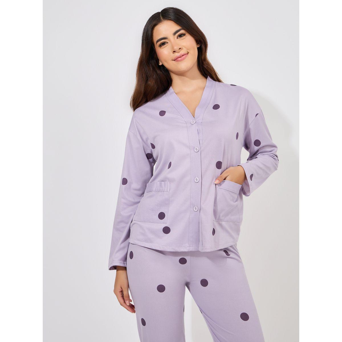 Styli Polka Dot Print Long Sleeve Shirt & Pyjama Set-women-clothing-nightwear-pyjamas-longsets-image-2